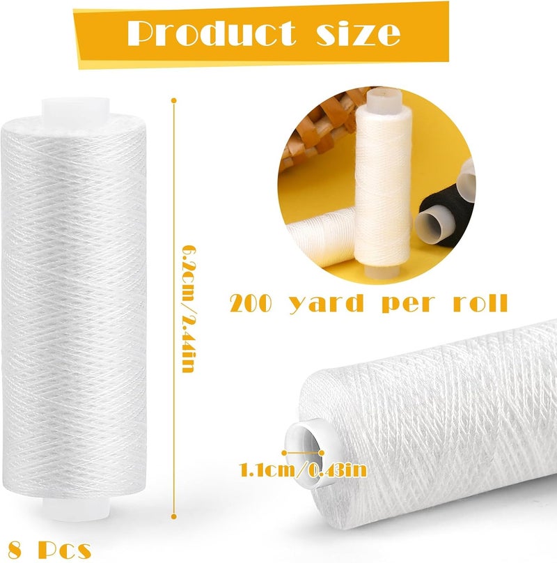 ZMAAGG White Thread for Sewing, Polyester Sewing Thread, 8 Rolls 200 Yards Per Roll All Purpose Sewing String for Sewing Machine, Hand Stitching, Embroidery - Image 2